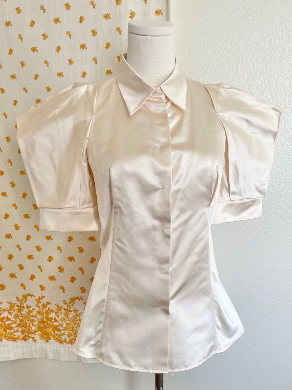 Prada Ivory Silk Puffy Sleeve Blouse Made in Italy